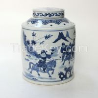 RYQQ16 10.5inch Hand painted Qing dynasty reproduction Blue White Ceramic Jar