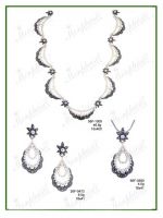Marcasite set of Necklace, Pendant, Earrings with Natural Seed Pearl