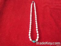 7-8MM WHITE FRESHWATER GENUINE PEARL NECKLACE WITH 1 ARTIFICIAL JADE A