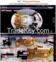 5.0MP 360 degree Fisheye Panoramic IP Camera with Correcting Software