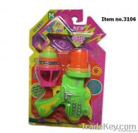 Wind up spinning top toy gun, top game with light, speedy bouncing top