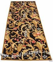 HANDMADE BOTANICAL FLORAL NEEDLEPOINT RUG BLACK