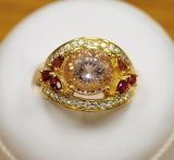 925 Silver Ring with Topaz and Garnet (LTM0011)