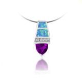 925 Sterling Silver Pendent with Opal and Amethyst (LOP1012)