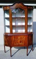 Antique Inlaid Mahogany China Cabinet with French Marquetry