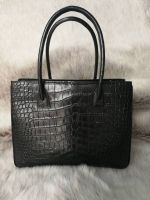 Genuine Belly Crocodile Leather Tote Bag Handbag. Black Crocodile Skin Shoulder Bag. Made in Thailand