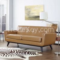 Comfortable Tan Bonded Leather Couch 