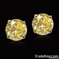 1.01 carat round yellow canary diamonds stud earrings