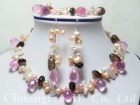 6*9mm pink freshwater pearls gem necklace set