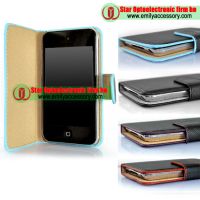 New Textured Leather Wallet Cover Case for iPod Touch 4G 4 The 4th Gen