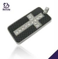 celtic jewelry fashion cross design with CZ and carbon fiber stainless steel pendant for men