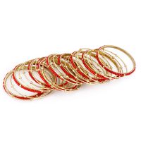 Red N Gold Shimmer Metal Seed Bead Bangle