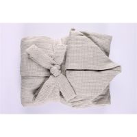 Linen color classic style soft bathrobe with pockets, hood and belt