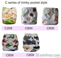 New designed minky printed pocket cloth diapers washable double snap