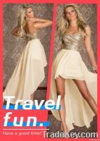 Fashion Women Charming Boulevard Sequined Long Dress Beige, Prom Dresse