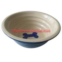 Blue threaded ceramic pet bowl