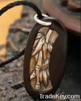 chinese style sterling silver necklace wood pendant