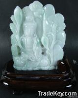 Green Natural A Jade Jadeite Kwan Yin Statue/stand