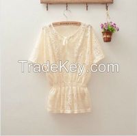 Brand New Fashion Tops Women Blouses Spring & Summer Lace Blouse Sweet Bat Sleeves Twinset Sexy Chiffon Shirt