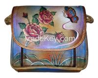 Hand Painted Leather Organizer Handbag Shoulder Bag