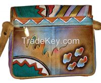 Hand Painted Leather Organizer Handbag Shoulder Bag