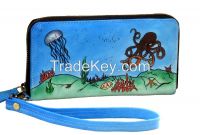 Hand Painted Leather Designer Clutch Purse