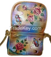 Hand Painted Leather Organizer Handbag Shoulder Bag