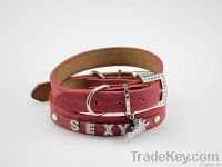 2012 hot sale Crystal  leather dog collars &amp;dog leashes