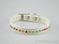 pricess jewel leather dog collars white