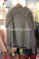 Korean Women Beaded Faux Fur Shoulder Patch Casual Jumper (2 colours)