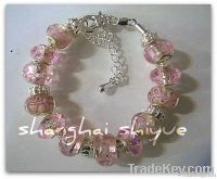 European style charm bracelet Pink Glass