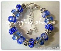 European style charm bracelet Blue Glass