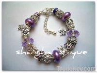 European style charm bracelet Silver and Purple