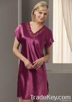 ladies&#039; silk satin short sleeve V-neck nightgown