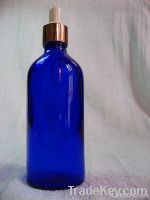 Blue Glass Bottles  With Bulb Glass Dropper With Aluminum Collar