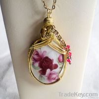 Romantic Roses Porcelain Cameo Pendant Necklace