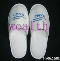 Promotional velour white hotel slipper with customized logo