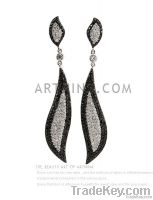 diamante black & clear leaf stud earrings
