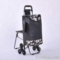 portable and foldable shopping cart with six wheels and stool