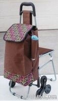 straight handle shopping cart with sack and stool
