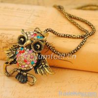 Vintage gold owl jewelry long necklaceKN0065
