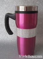 inner plastic, outer s/s blingbling travel mug