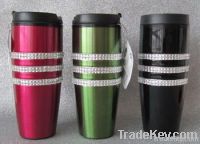 inner plastic, outer s/s blingbling travel mug