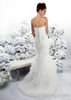 2013 New Sexy A-Line Strapless Beaded Chiffon Tulle Ruche Train White