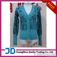 2012 Ladies' long sleeves knitted cardigan sweater with printing