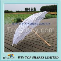 Chinese wooden needlework white cotton parasol