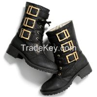 Women Snake PU Soft Insole Buckle Lacing Boots for Winter[JGB1030]