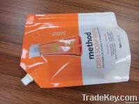 Plastic laundry detergent bag with spout