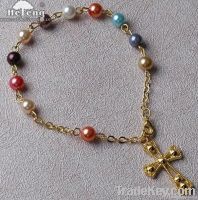 rosary bracelet, Multi Color Imitated Glass Pearl Bead Rosary Bracelet