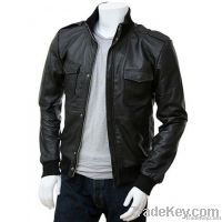 Men's Black Leather Bomber Jacket Belgrade